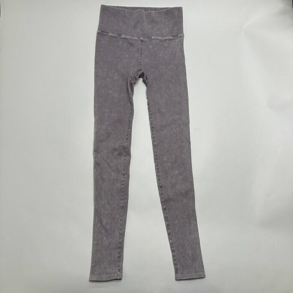Ododos Womens XS-S Extra Small Activewear Pants Leggings Gray Striped High Waist